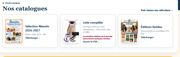 Nos catalogues : Sélection Manolo 2026-2027, liste complète et Éditions Noldus