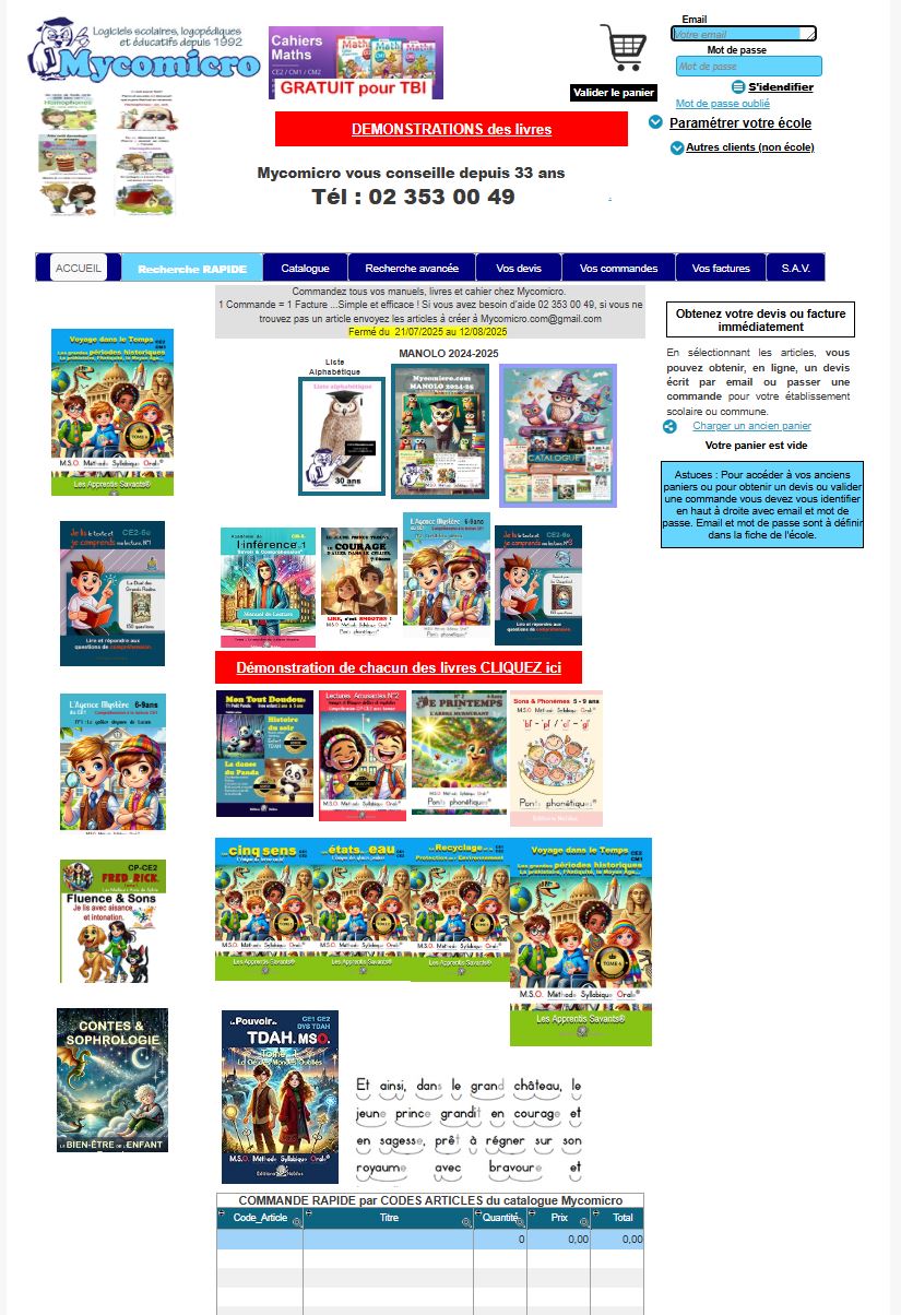 Aperçu de l’ancien site Mycomicro.net, avec ses catalogues et sa recherche rapide