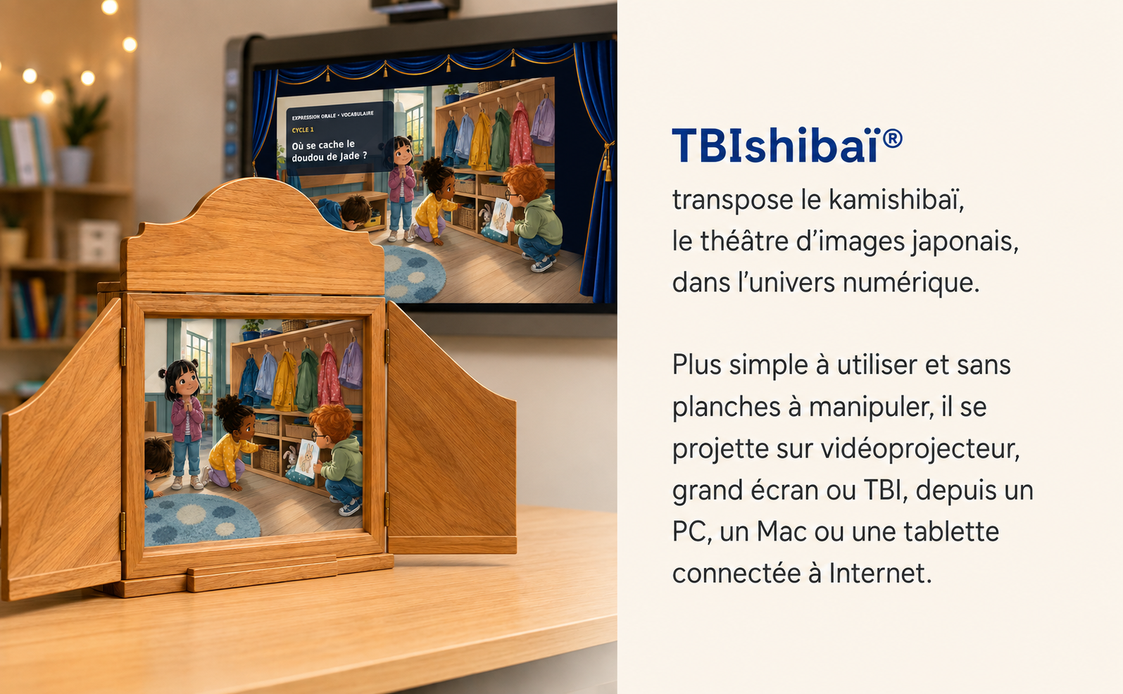 TBIshibaï transpose le kamishibaï, théâtre d’images japonais, sur grand écran ou TBI